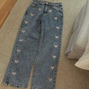 Shein Jeans With Pink Hearts size M